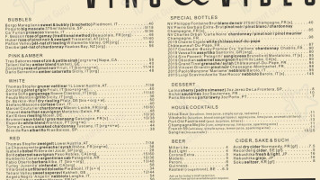 Vino And Vibes menu