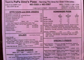 Tom's Papa Dino's Pizza menu