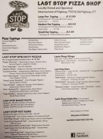 Last Stop Pizza Shop menu