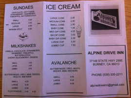 Alpine Drive In menu