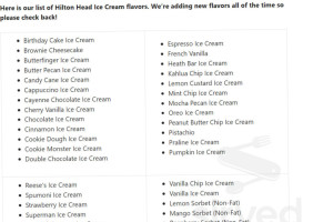 Hilton Head Ice Cream menu