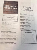 Big Dads Grub And Pub menu