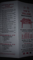Yee's Village menu