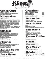 Kline's Dairy menu