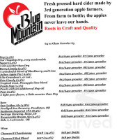 Blue Mountain Cider Company menu