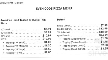 Even Odds Pizza menu