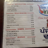 Taste of India menu