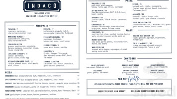 Indaco menu