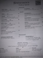 Stevenson's Sushi Spirits menu