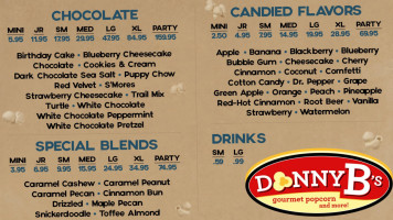 Donny B's Gourmet Popcorn Gifts menu