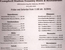 Campbell Station Country Store menu