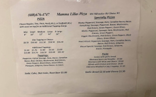 Mamma Lilla's Pizza menu