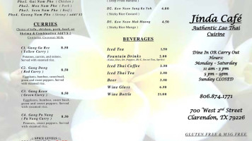 Jinda Cafe menu