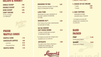Lappert's Ice Cream menu