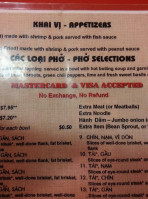 Pho VN One menu