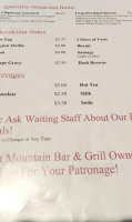 Cabinet Mountain Grill menu