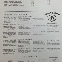 Wolverine Pizza menu