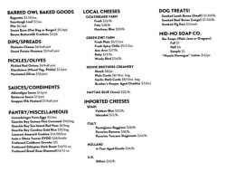 Barred Owl Butcher Table menu