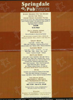 Historic Springdale Pub menu