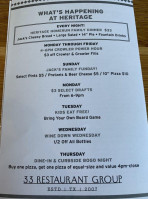 Heritage Pizza And Taproom menu