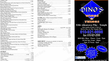 Dino's Wings Things menu