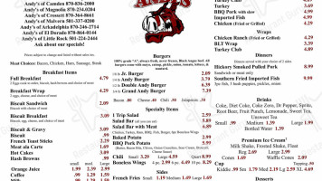 Andy's Restaurants Inc menu