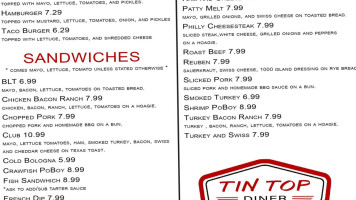 Tin Top Diner menu
