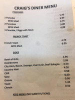 Craig's Diner menu