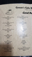 Cowan's Cafe menu