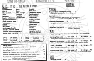 East Ramp Wood Fired Pizza menu