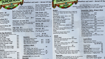 Duncan House Dinner menu