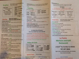 La Patria Mariscos And Grill menu