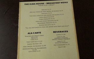 Elba House menu