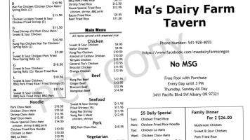 Ma’s Dairy Farm menu