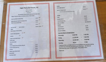 High Plains Barbecue menu