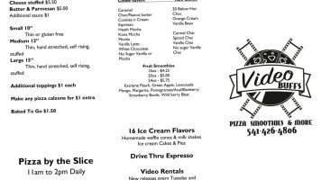 Video Buffs Pizza More menu