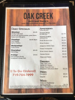 Oak Creek Grill And Tavern menu