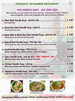 Phở Photastic Vietnamese Noodle Soup menu