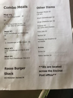 Reese Burger Shack menu