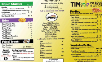Tim's Po-boys And Wings menu