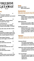 Fireside Getaway Restaurant Bar menu