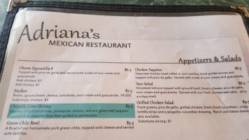 Adriana's Mexican menu