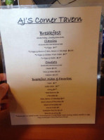 A J's Corner Tavern menu