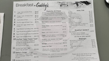 Gabby's Place menu