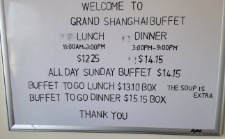 Grand Shanghai Buffet menu