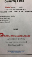 Cameron's Deli menu