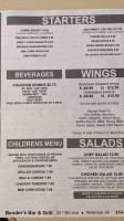 Bender's Grill menu