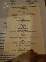 Heirloom Tavern menu