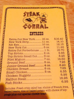 Steak Corral Westaurants menu