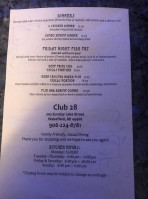 Club 28 Incorporated menu